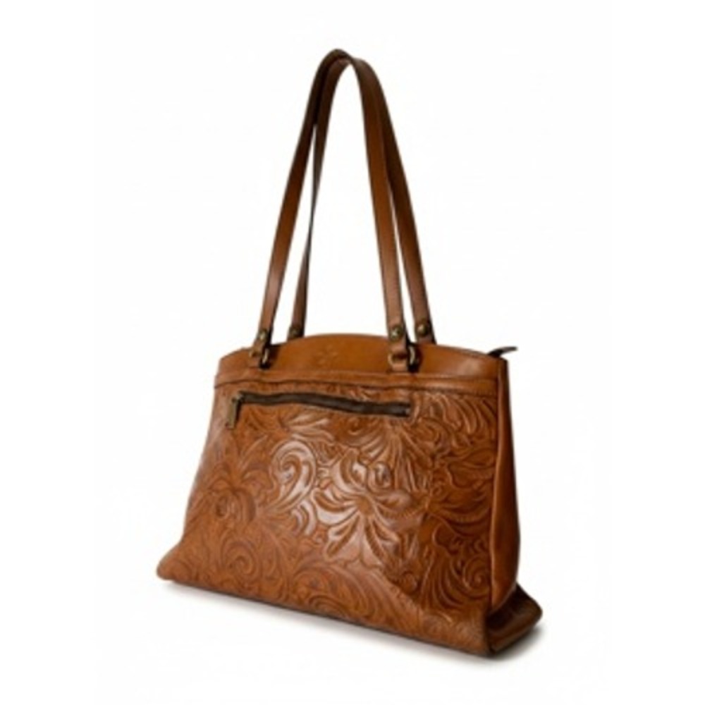 Patricia Nash Tan Leather Tooled Floral Brown Shoulder Bag Brass Hardware